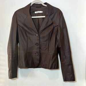 Vintage Lamb Leather Brown Blazer Jacket by Sandwich Size 38